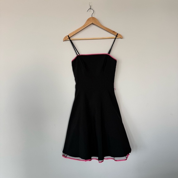 Vintage VTG Y2K Black Pink Trim A Line Tulle Midi Knee Length Dress Steppin Out - Picture 4 of 13
